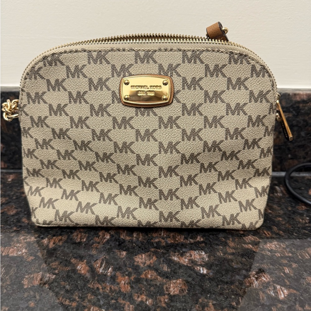 Michael Kors Tan and Brown Logo Crossbody Bag